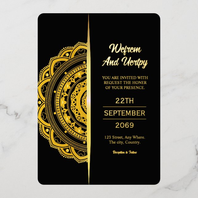 Luxury Wedding Invitation Card Design Gold Foil (Front)