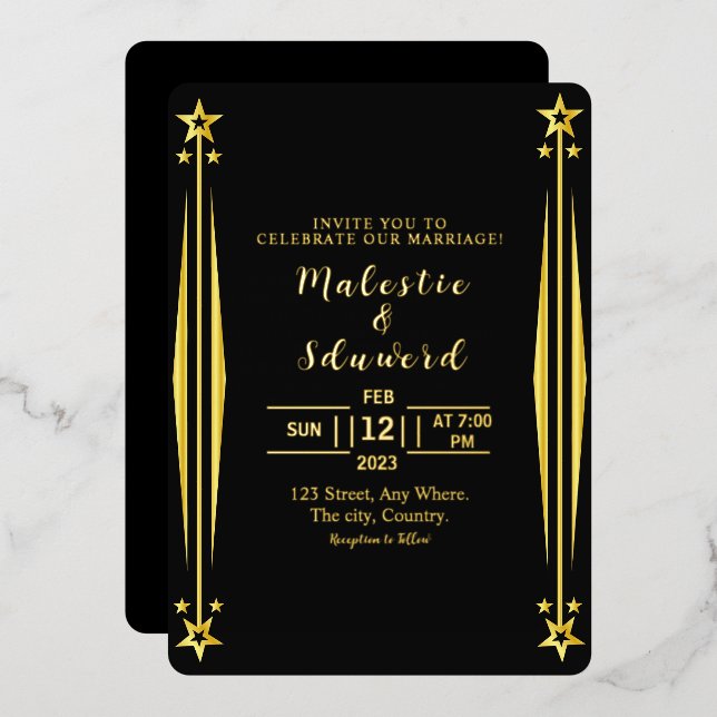 Luxury Wedding Invitation Gold foil Card Dark  (Front/Back)