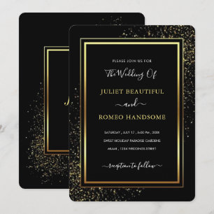 Luxury Wedding Invitation Golden Frame Black Gold