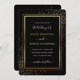 Luxury Wedding Invitation Golden Frame Black Gold