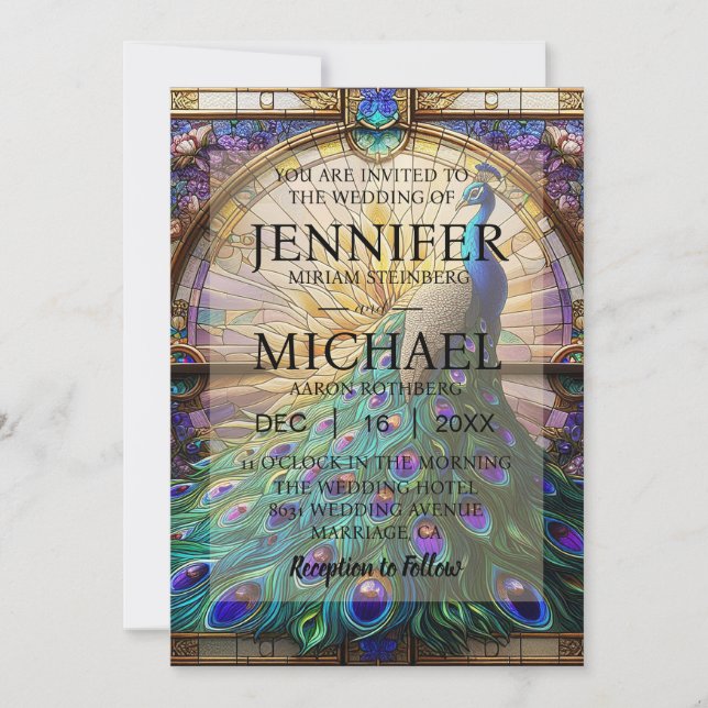 Luxury Wedding: Majestic Peacock Invitations (Front)