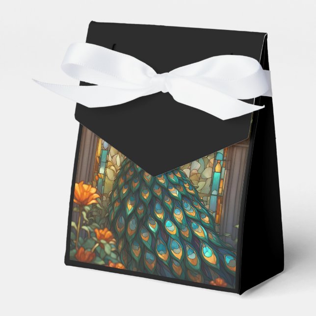 Luxury Wedding: Peacock Stained Glass Favour Boxes (Front Side)