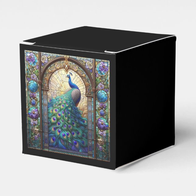 Luxury Wedding: Peacock Stained Glass Favour Boxes (Front Side)