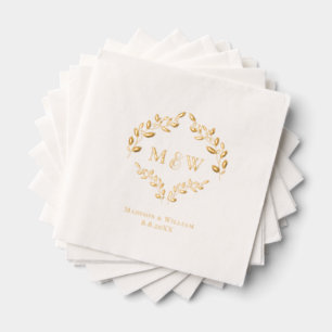 Luxury Wedding Real Gold foil leaf Monogram Crest Napkins