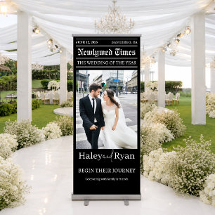 Luxury Wedding Welcome Sign, Black Photo Editorial Retractable Banner