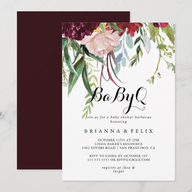 Luxury Whimsical Boho BabyQ Baby Shower Barbecue  Invitation (Front/Back)