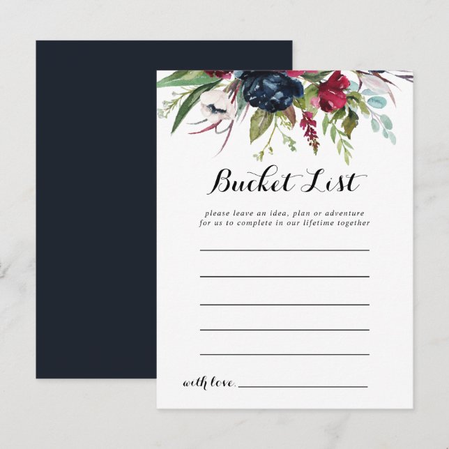Luxury Whimsical Boho Floral Bucket List Cards (Front/Back)