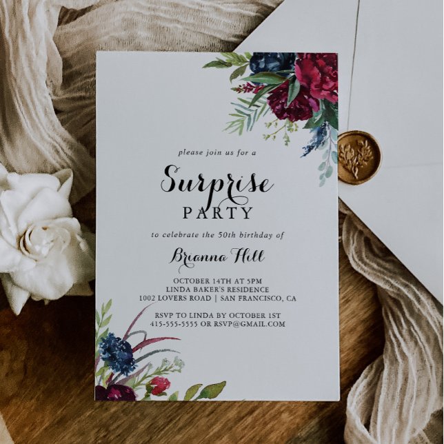 Luxury Whimsical Boho Floral Surprise Party  Invitation (Creator Uploaded)