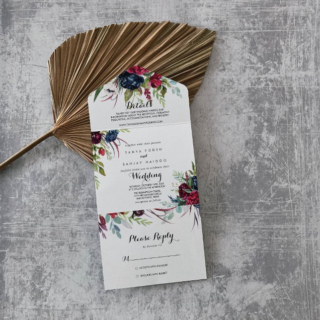 Luxury Whimsical Boho Floral Wedding   All In One Invitation (Creator Uploaded)