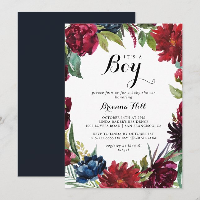 Luxury Whimsical Boho It's A Boy Baby Shower  Invitation (Front/Back)