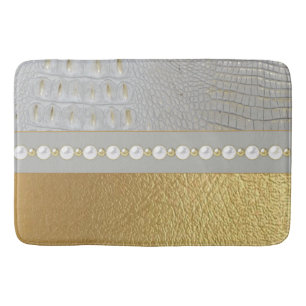 Luxury White and Gold Alligator Hide Pearls  Bath Mat