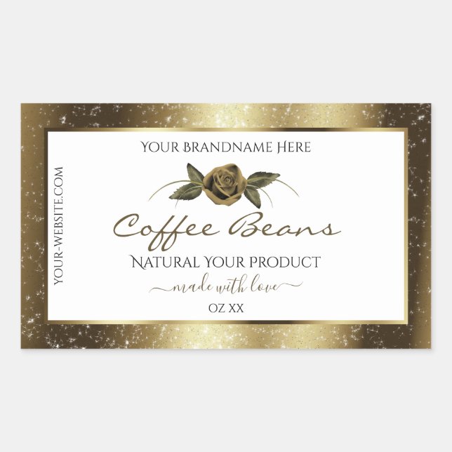 Luxury White and Gold Brown Glitter Product Labels (Front)