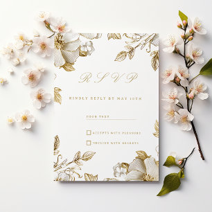 Luxury white and gold floral RSVP Invitation