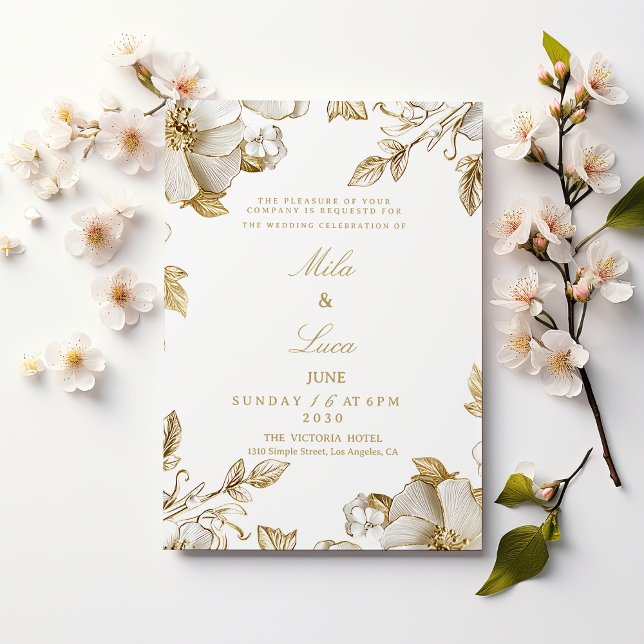 Luxury white and gold floral Wedding Invitation (Luxury white and gold floral Wedding )