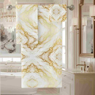 Luxury White and Gold Marble Alcohol Ink Bath Towel Set