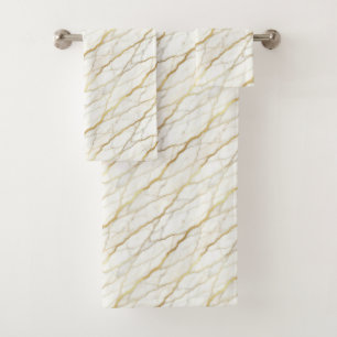 Luxury White and Gold Marble Bath Towel Set