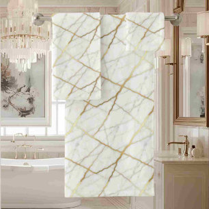 Luxury White and Gold Marble Bath Towel Set
