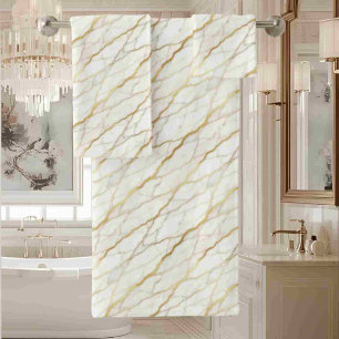 Luxury White and Gold Marble Bath Towel Set