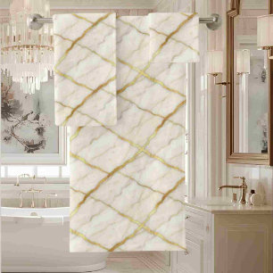 Luxury White and Gold Marble Bath Towel Set