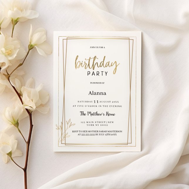 Luxury white and gold minimalist Birthday Party Invitation (Luxury white and gold minimalist Birthday Party )