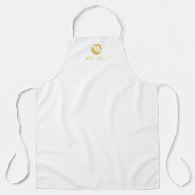 Luxury White and Gold Personalised Monogram Apron (Front)