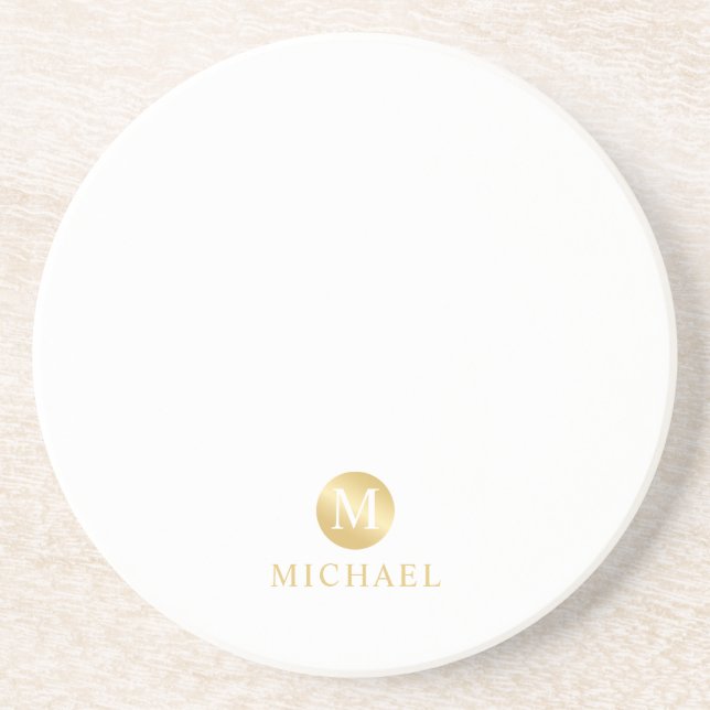 Luxury White and Gold Personalised Monogram Coaster (Front)