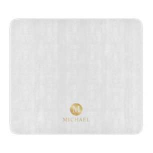 Luxury White and Gold Personalised Monogram Cutting Board