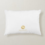 Luxury White and Gold Personalised Monogram Decorative Cushion<br><div class="desc">Luxury White and Gold Design featuring white monogram in gold circle element with name in gold professional font style on white background. Perfect as home decors, housewarming gifts, father's day gifts, holiday gifts for family, newlyweds and more. Please Note : The foil details are simulated in the artwork. No actual...</div>