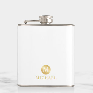 Luxury White and Gold Personalised Monogram Hip Flask