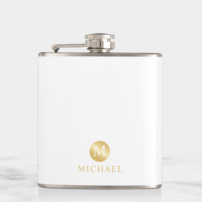 Luxury White and Gold Personalised Monogram Hip Flask (Creator Uploaded)