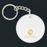 Luxury White and Gold Personalised Monogram Key Ring<br><div class="desc">Luxury White and Gold Design featuring white monogram in gold circle element with name in gold professional font style on white background. Perfect as father's day gifts for dad, gifts for grandfather, husband, groomsman and more. Please Note : The foil details are simulated in the artwork. No actual foil will...</div>