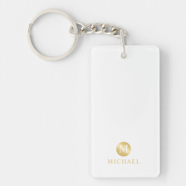 Luxury White and Gold Personalised Monogram Key Ring (Front)