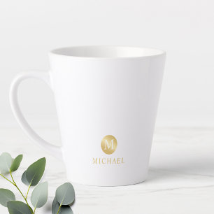 Luxury White and Gold Personalised Monogram Latte Mug
