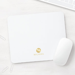 Luxury White and Gold Personalised Monogram Mouse Mat