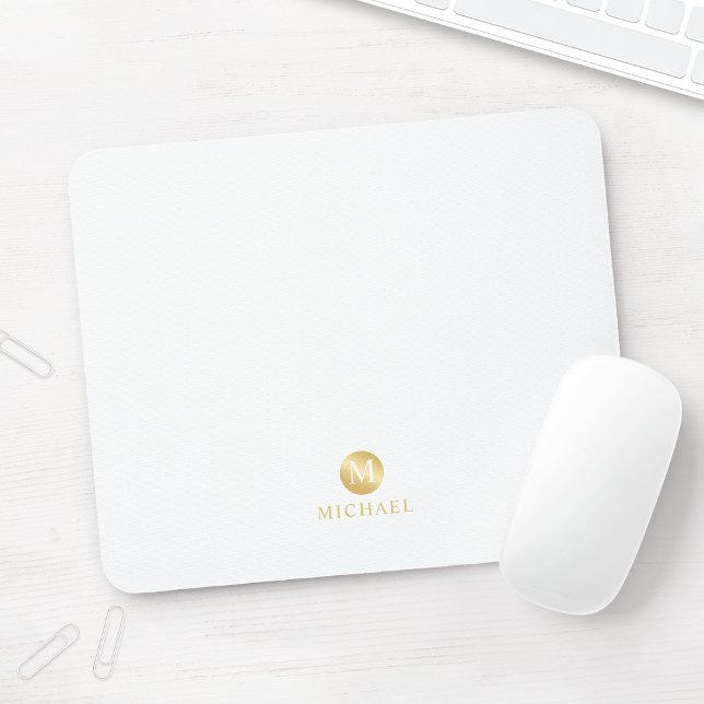 Luxury White and Gold Personalised Monogram Mouse Mat (Creator Uploaded)