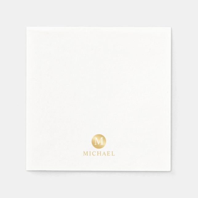 Luxury White and Gold Personalised Monogram Napkin (Front)