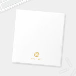 Luxury White and Gold Personalised Monogram Notepad<br><div class="desc">Luxury White and Gold Design
featuring white monogram in gold circle element with name in gold professional font style on white background.

Please Note : The foil details are simulated in the artwork. No actual foil will be used in the making of this product.</div>