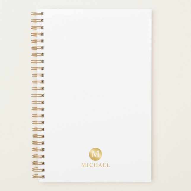 Luxury White and Gold Personalised Monogram Planner (Front)