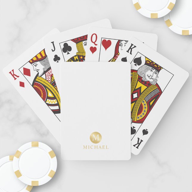 Luxury White and Gold Personalised Monogram Playing Cards (Creator Uploaded)