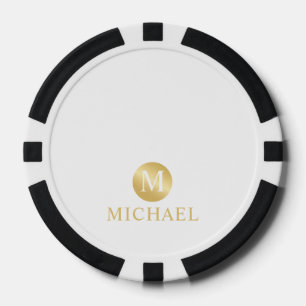 Luxury White and Gold Personalised Monogram Poker Chips