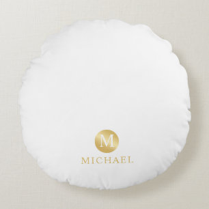 Luxury White and Gold Personalised Monogram Round Cushion