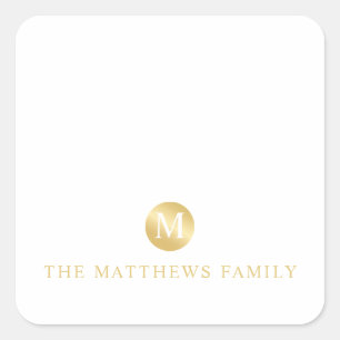 Luxury White and Gold Personalised Monogram Square Sticker
