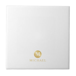 Luxury White and Gold Personalised Monogram Tile