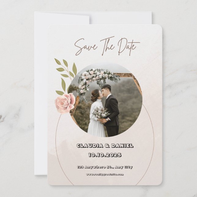 Luxury White and Pink Wedding Invitation (Front)