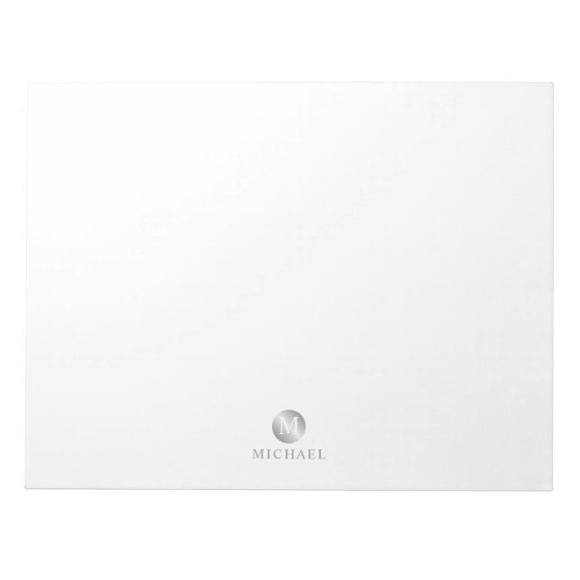 Luxury White and Silver Personalised Monogram Notepad (Front)
