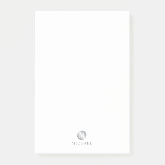 Luxury White and Silver Personalised Monogram Post-it Notes (Front)