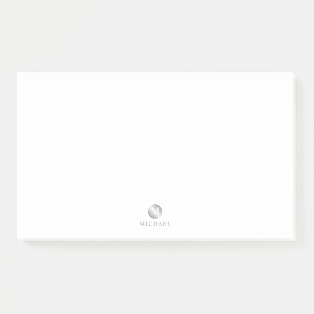 Luxury White and Silver Personalised Monogram Post-it Notes (Front)