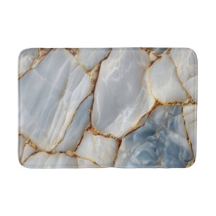 Luxury White Blue Marble & Gold Veins Agate Stone  Bath Mat