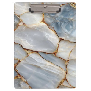 Luxury White Blue Marble & Gold Veins Agate Stone Clipboard