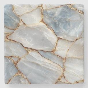 Luxury White Blue Marble & Gold Veins Agate Stone Coaster